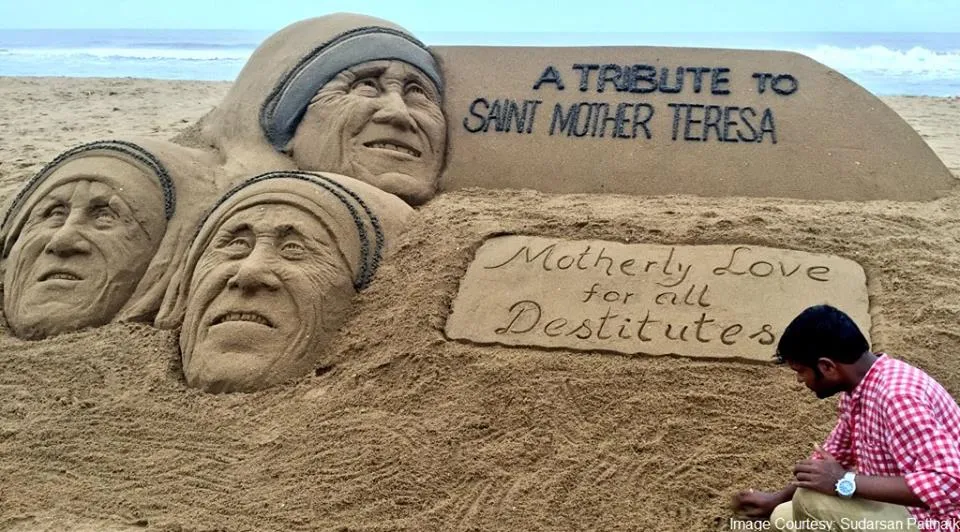 Sand art on Mother Teresa
