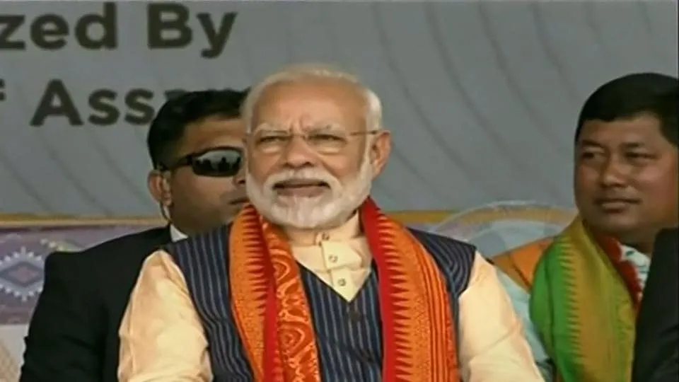 Prime Minister Narendra Modi during an event to celebrate the signing of the Bodo agreement, in Kokrajhar.