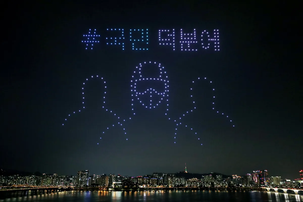 The show then shifted to messages of gratitude for medical staff in the front lines of the pandemic as well as all South Koreans for their collective efforts against the disease. <South Korea's Ministry of Land, Infrastructure and Transport/Handout via Reuters>