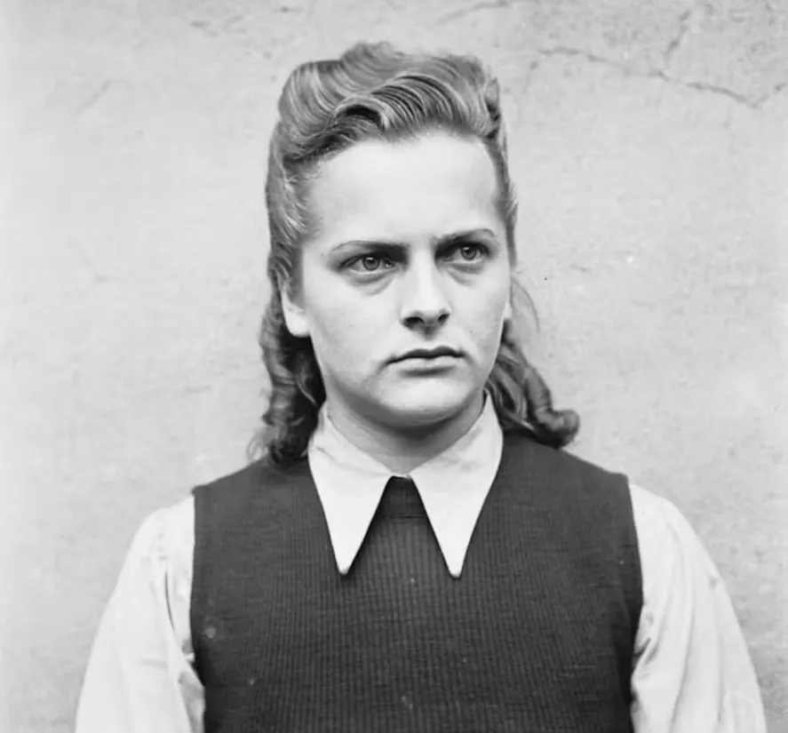 Irma Grese, awaiting trial after the war ended. John Silverside / Wikipedia