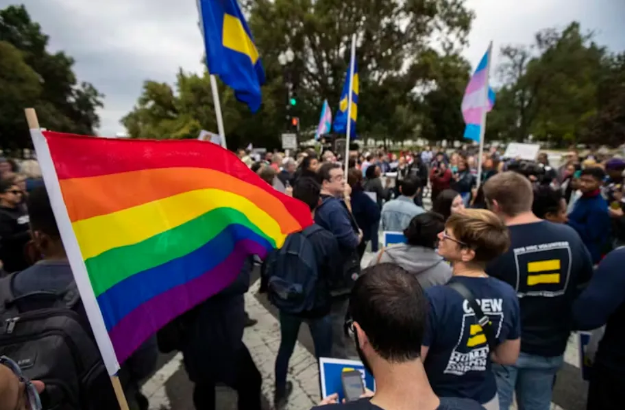 Protests outside the Supreme Court in October 2019, after conservative Brett Kavanaugh replaced Justice Anthony Kennedy, a supporter of LGBTQ rights. AP Photo/Manuel Balce Ceneta