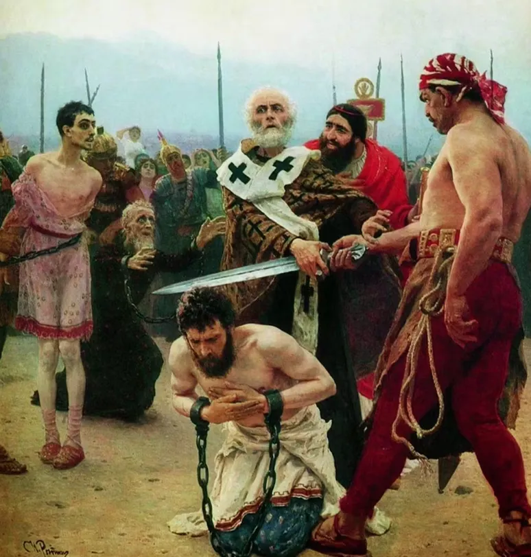 Saint Nicholas of Myra saves three innocents from death. Ilya Repin, Public domain, via Wikimedia Commons, CC BY