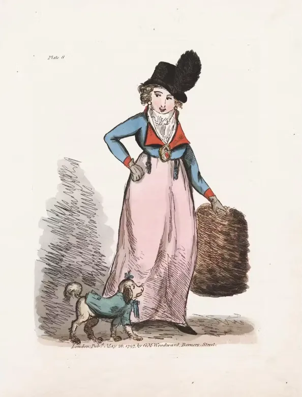 llustration of a Regency woman carrying a fur muff by George Moutard (1797). Courtesy of the Lewis Walpole Library, Yale University, CC BY-SA