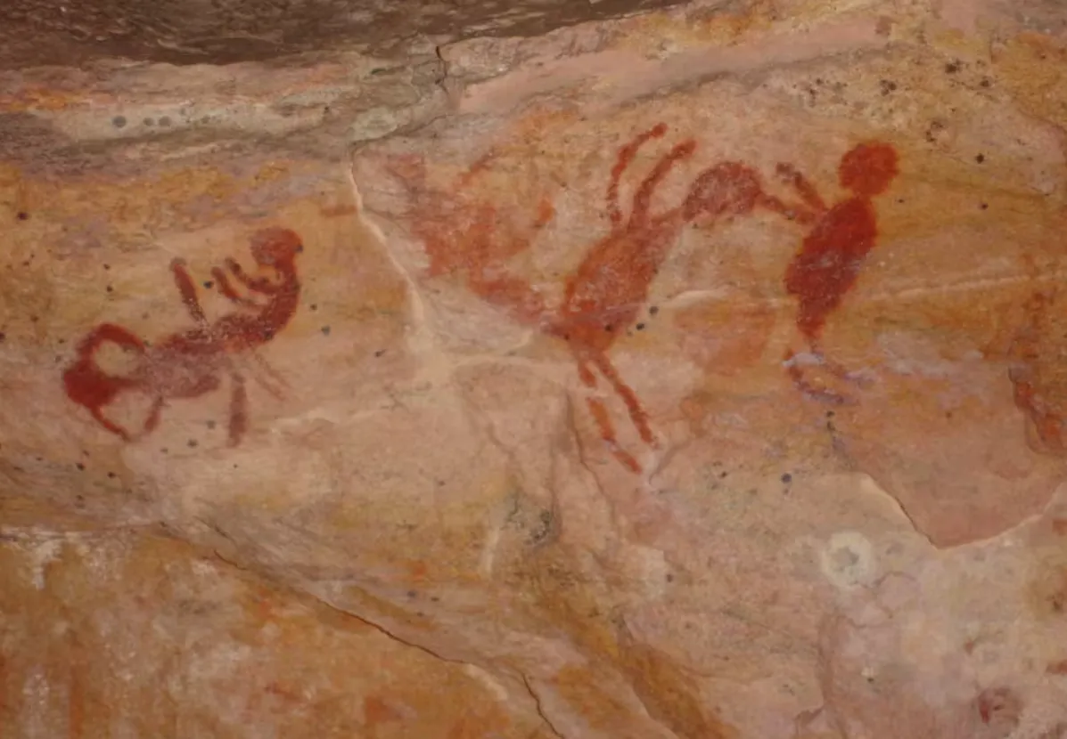 Cave painting depicting a woman giving birth, Serra da Capivara national park, Brazil. Vitor 1234, via Wikimedia Commons, CC BY-SA