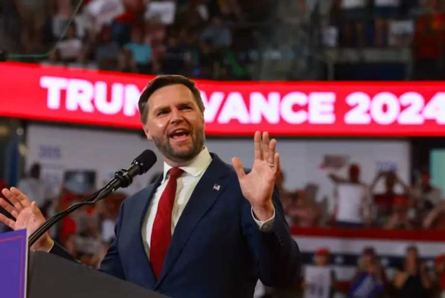 By wearing a red tie, GOP vice presidential hopeful JD Vance is taking a page from his boss’s getup. Joe Raedle/Getty Images