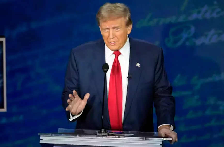 Former President Donald Trump makes a point during the presidential debate on Sept. 10, 2024. AP Photo/Alex Brandon