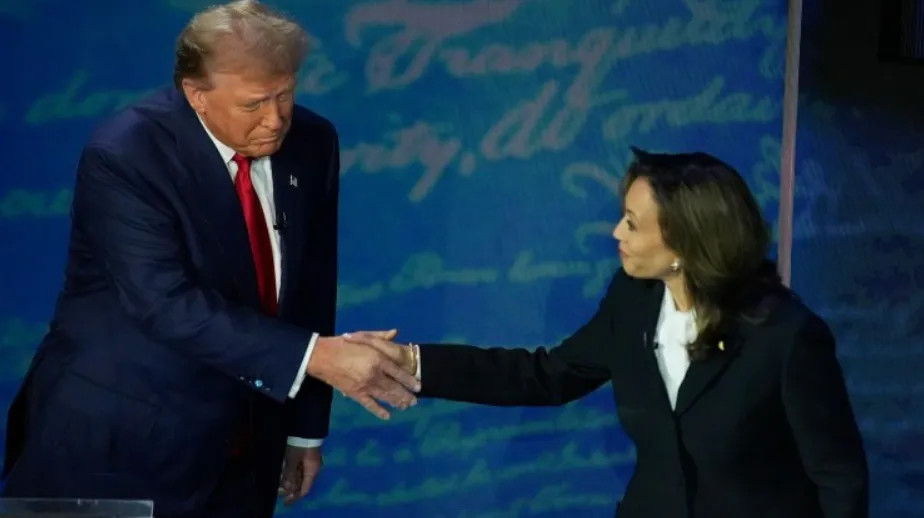 The debate began with Kamala Harris approaching Donald Trump, introducing herself and shaking hands with him. AP Photo/Alex Brandon