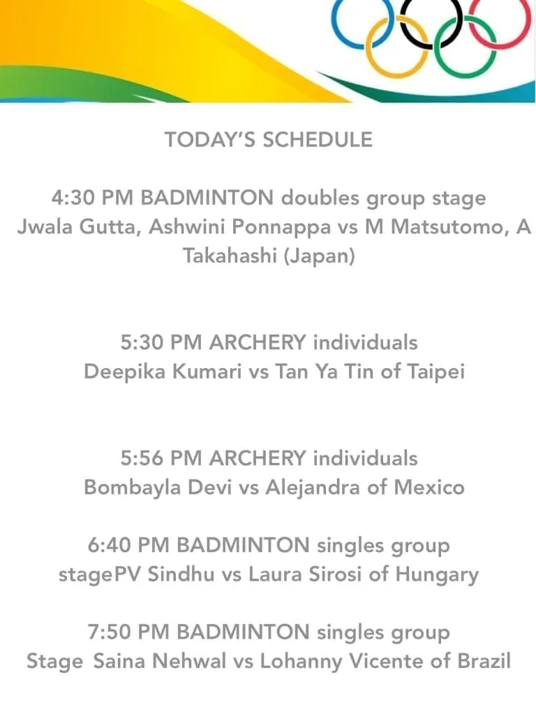 Aug 11 Agenda for Olympics