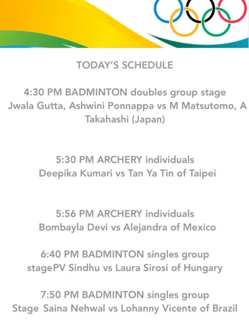 Aug 11 Agenda for Olympics