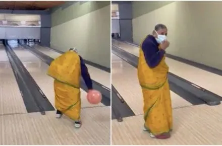 grandma bowling in saree