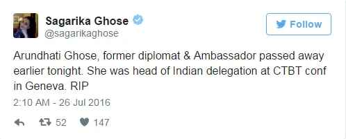 Sagarika Ghose tweet