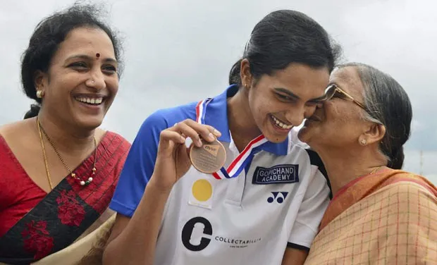 Sindhu with her mom and grand mom