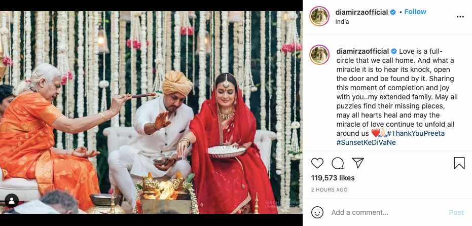 dia mirza marriage, female priest