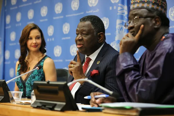 Ashley and UNFPA head Babatunde Osotimehin at the announcement conference