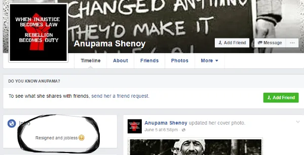 Anupama Shenoy's FB post