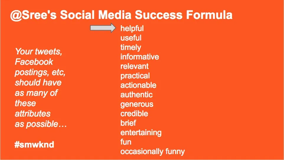 @Sree shares his tips for social media success.  Photo Courtesy: bit.ly/sreestatusreport 