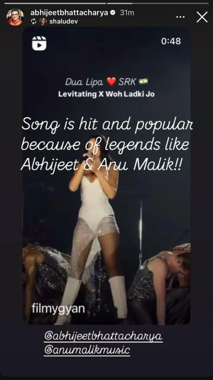 r/BollyBlindsNGossip - Singer Abhijeet about Dua lipa x Woh ladki jo 