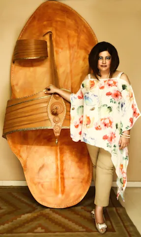 Kanika Bawa with her Kolhapuri Chappal art installation