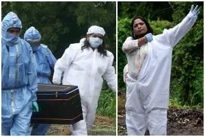 woman burying covid patients