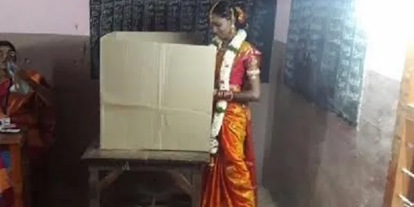 Tamil nadu bride casts vote