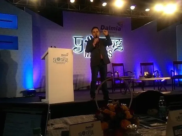 Amish Tripathi at the Young Makers Conclave in New Delhi, addressing the crowd.