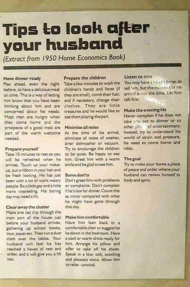 A page from a 1950s home economics text book 