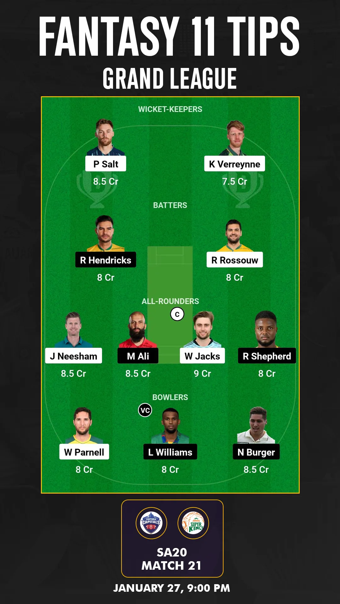 PRC vs JSK Dream11