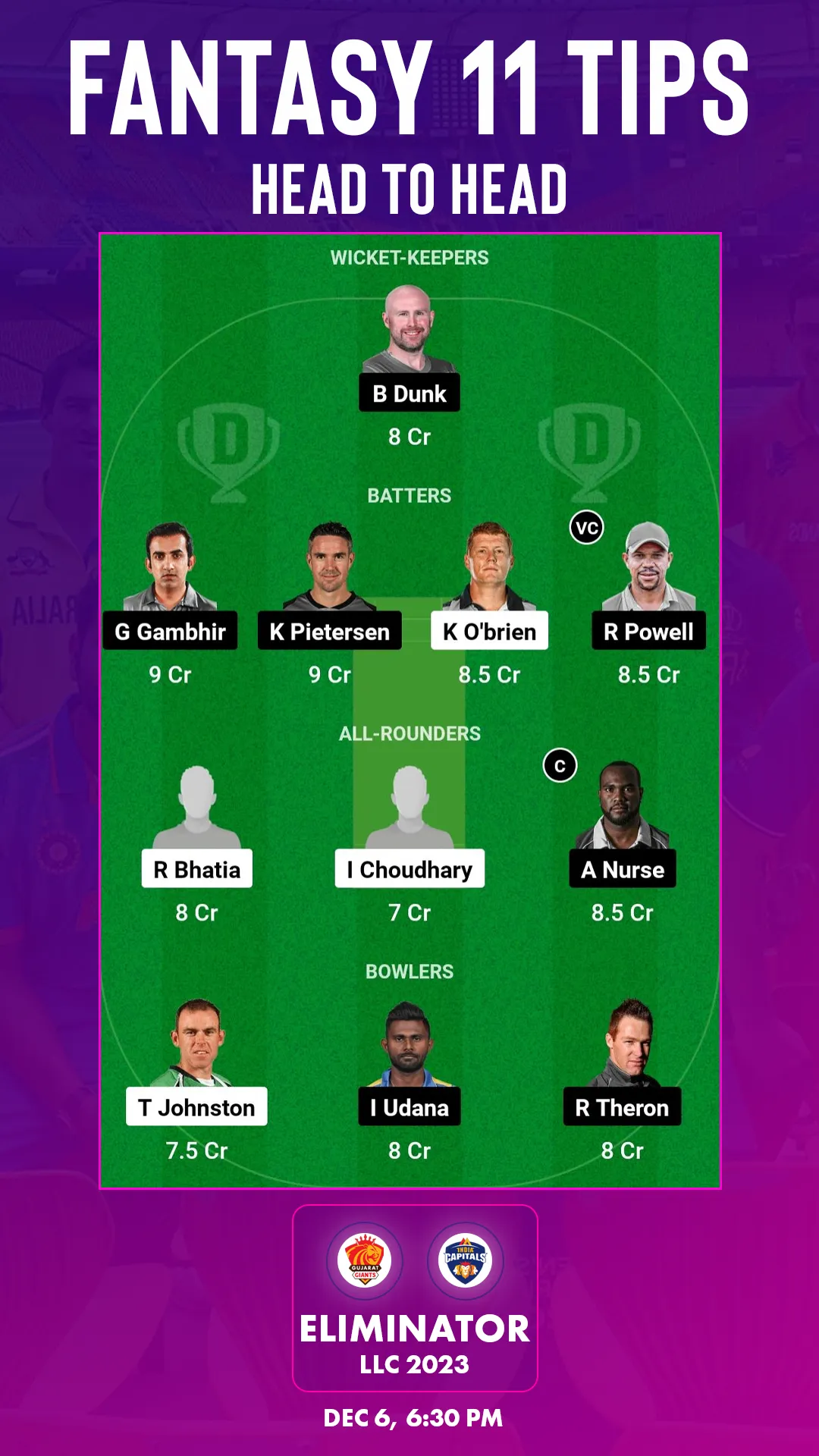 GG vs IC Dream11 