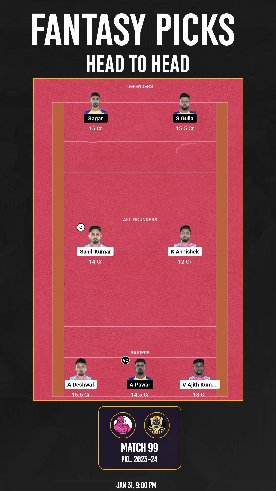 JAI vs TAM Dream11: H2H