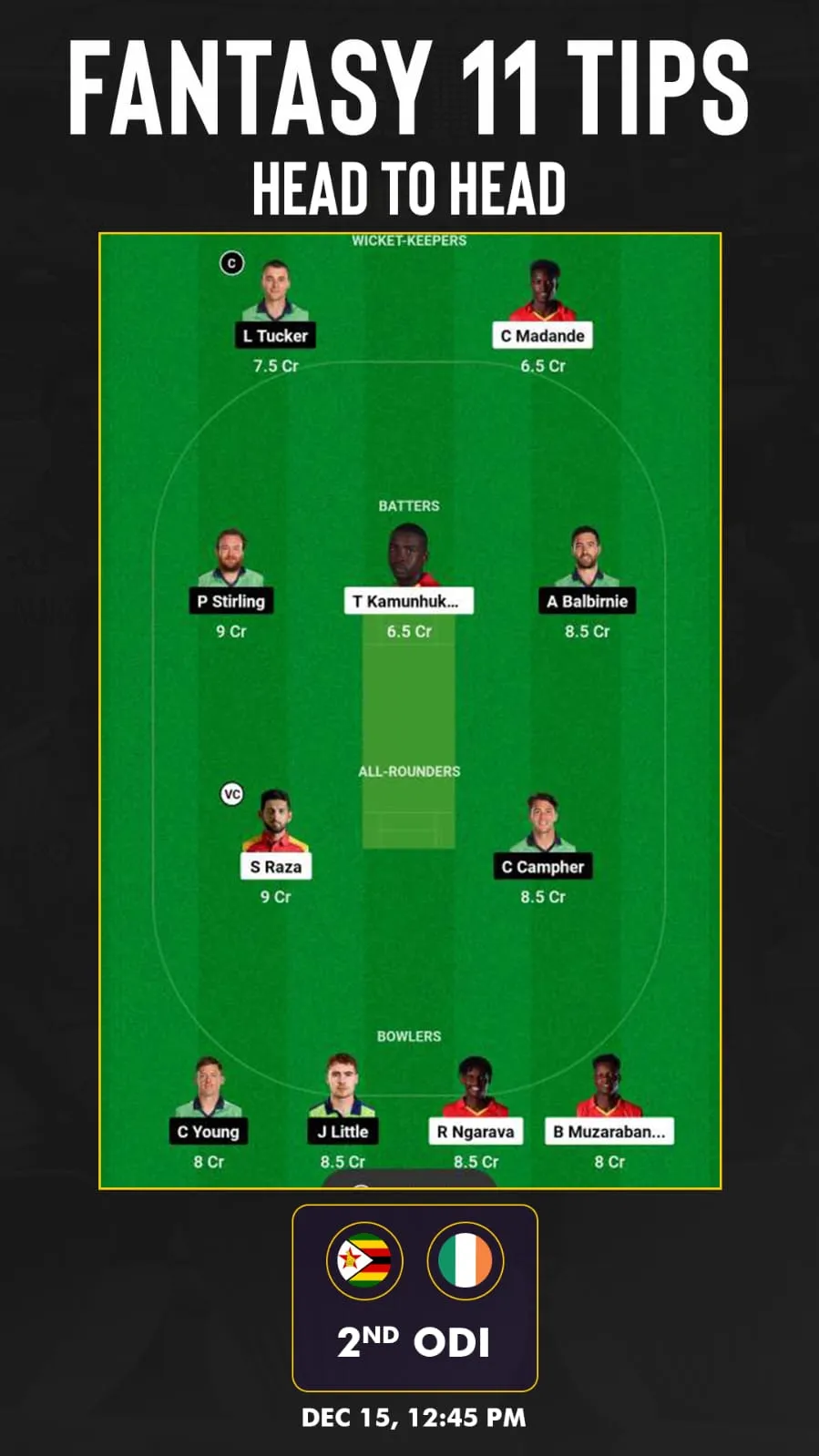 ZIM vs IRE Dream11: H2H