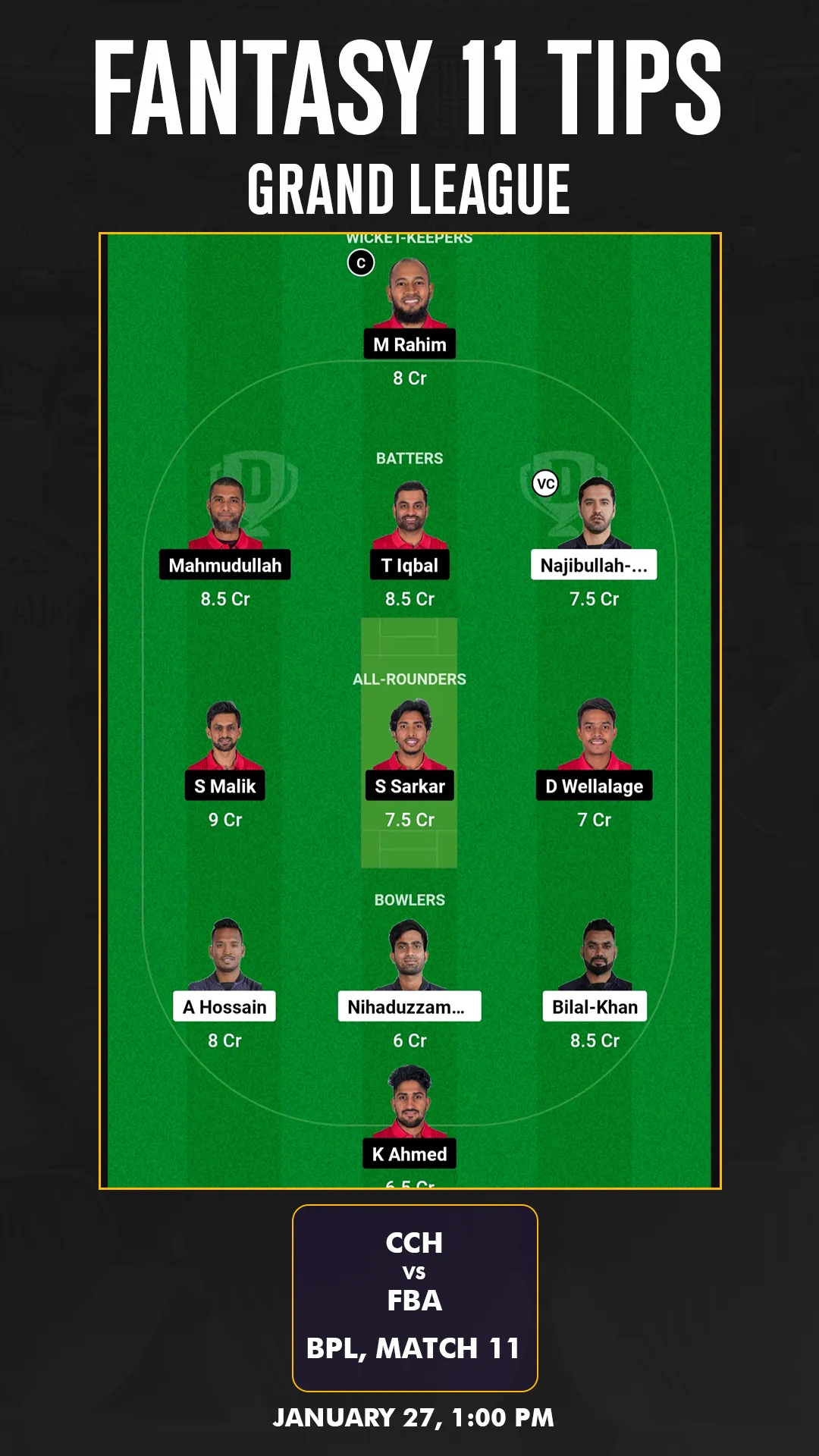 CCH vs FBA Dream11 Prediction