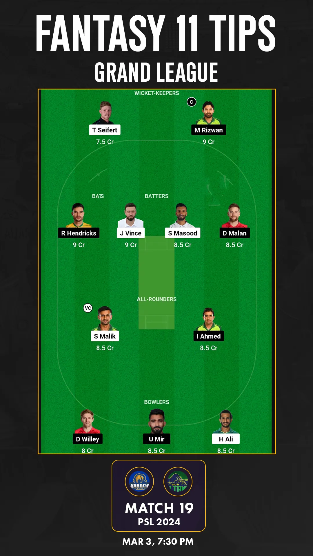 KAR vs MUL Dream11