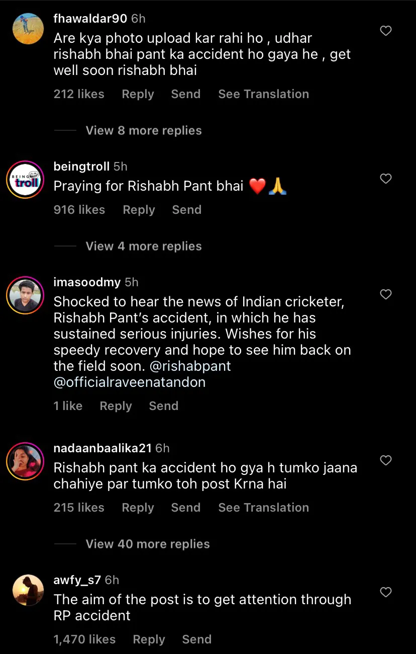 Fans hit back at Urvashi Rautela for wishing Rishabh Pant a speedy recovery (Image Source: Twitter)