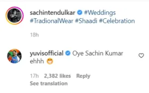 Yvuraj Singh Comment. (Photo Source: Sachin Tendulkar/Instagram)