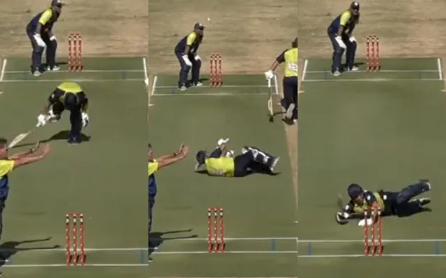 Batter falls down during HCL VIP software experience 2022