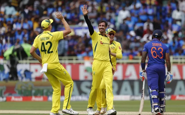 Australia players celebrating Suryakumar Yadav's wicket