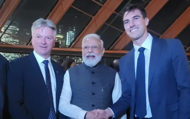 Pat Cummins and Steve Waugh with Narendra Modi