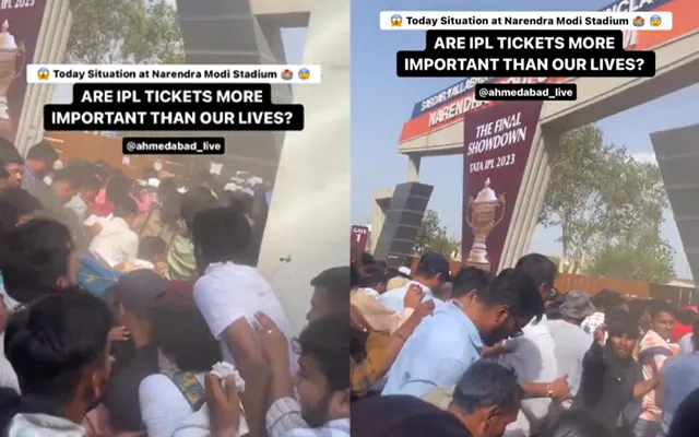 Fans rush to buy tickets outside the Narendra Modi Stadium