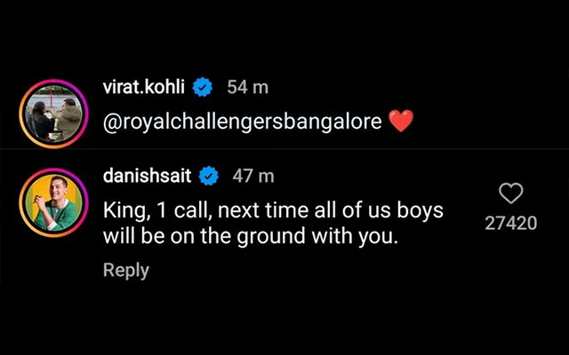 Danish Sait comment under Virat Kohli's post