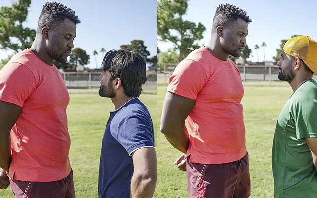 Babar Azam and Mohammad Rizwan with former UFC champion Francis Ngannou