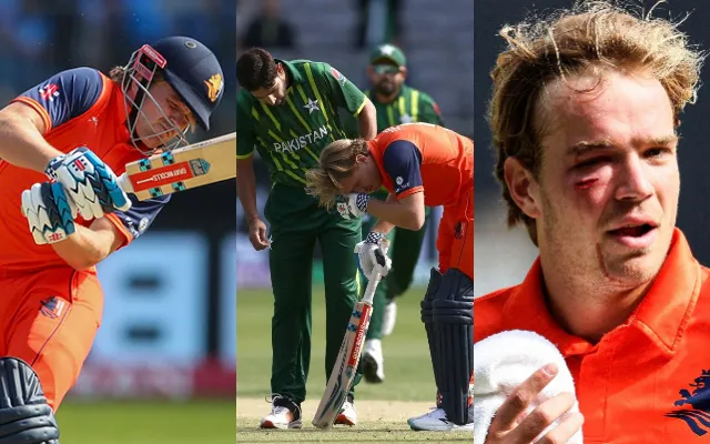 Netherlands batter Bas de Leede suffers injury facing Haris Rauf's fiery bouncer 