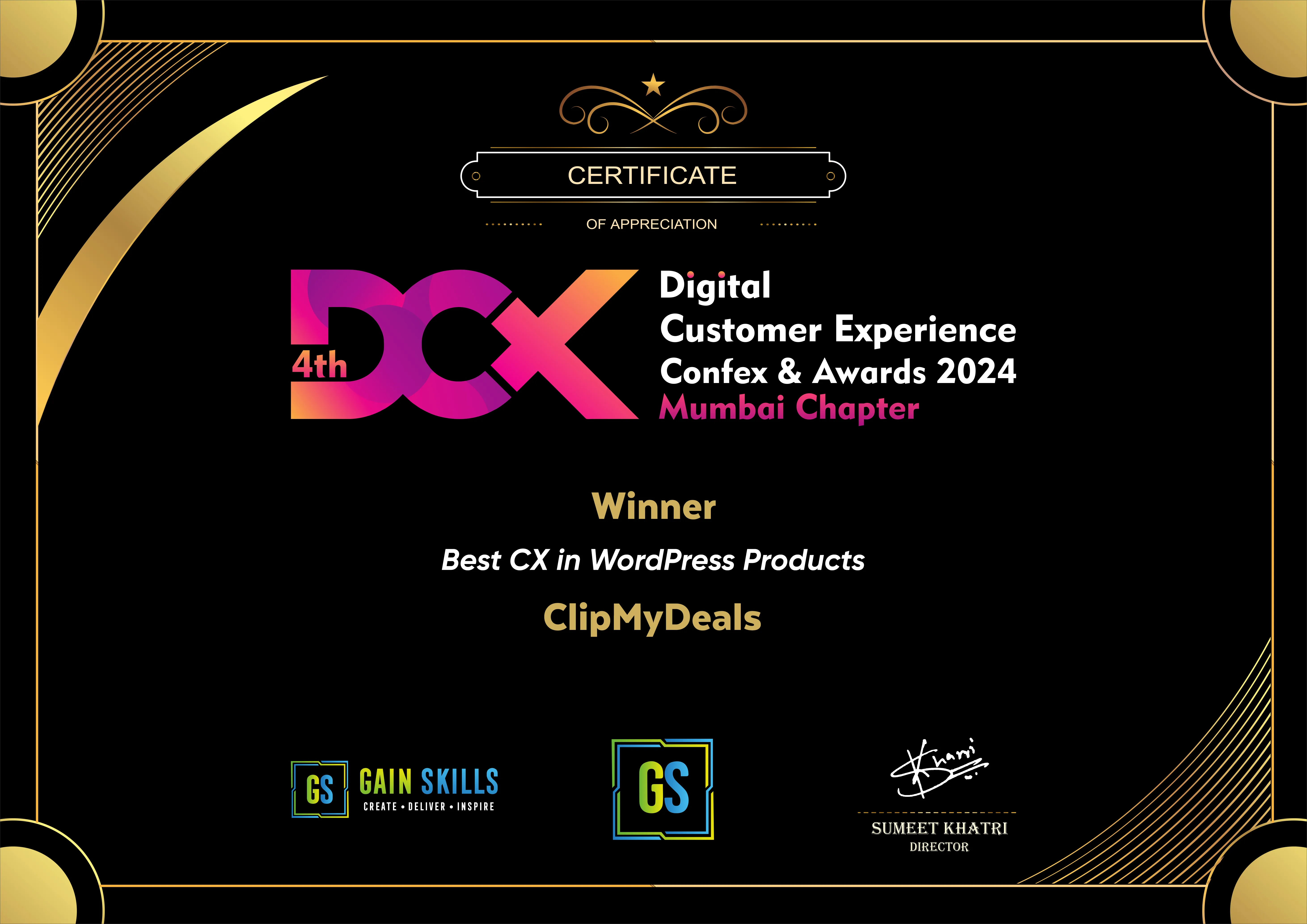 DCX Certificate of Appreciation to ClipMyDeals