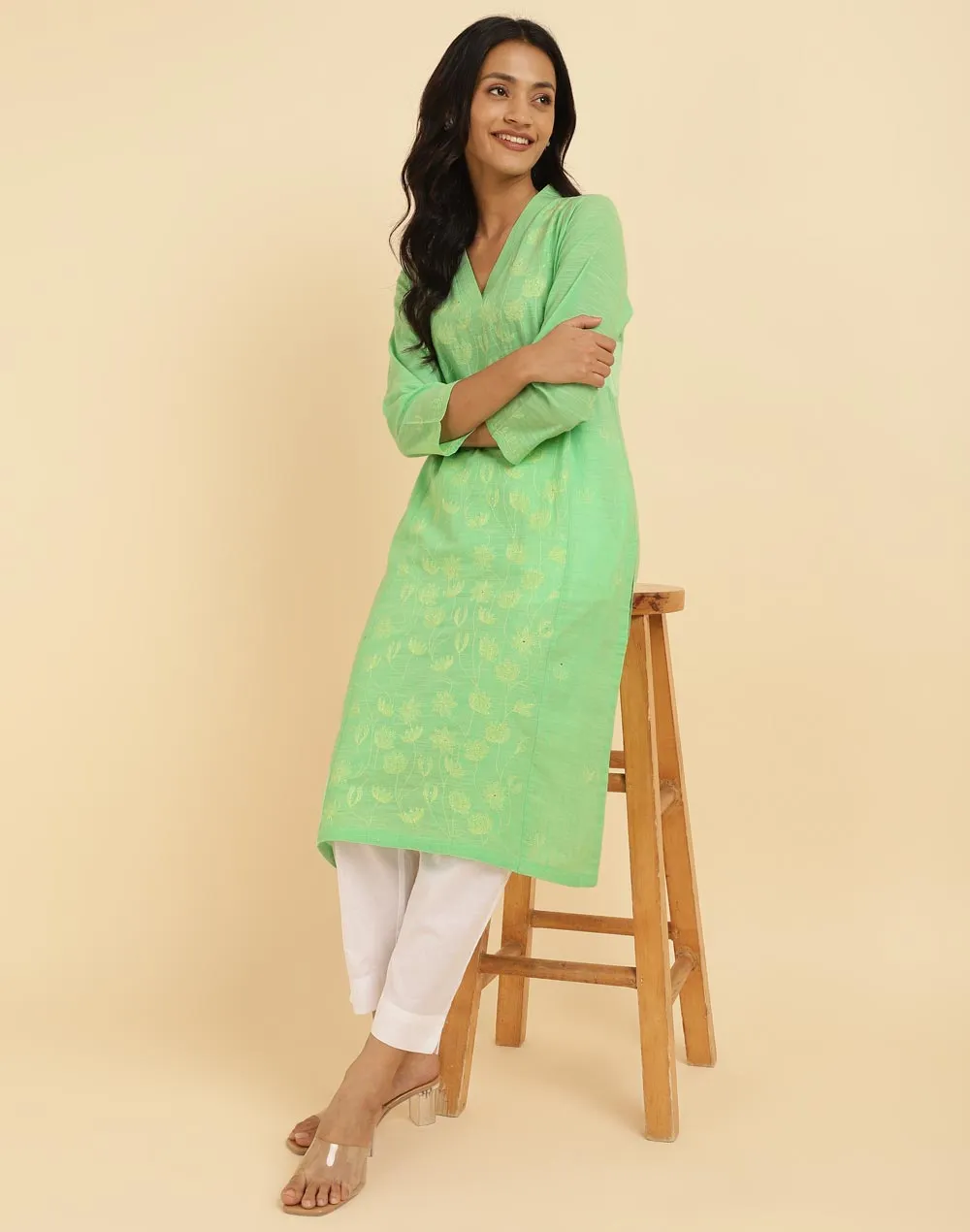 Green Chikankari Kurta