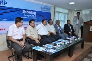 Decoding Budget Noida event.  From L to R Mr Raj K Pathak, Mr PC Sabharwal, Mr MK Srivastava, Mr Madan Mohan, Mr NK Gupta, Mr KK Tulshan and Mr Faiz Askari