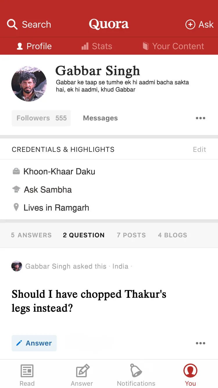 Bollywood characters on Quora