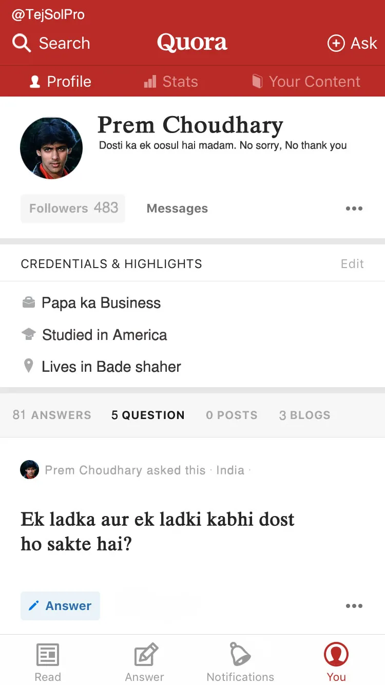 Bollywood characters on Quora