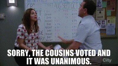 YARN | Sorry, the cousins voted and it was unanimous. | Brooklyn Nine-Nine  (2013) - S04E08 Crime | Video gifs by quotes | aac25526 | 紗