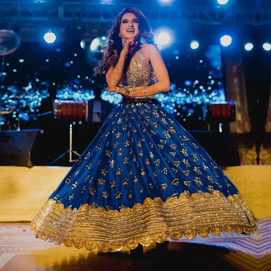 Mirror work blue lehenga