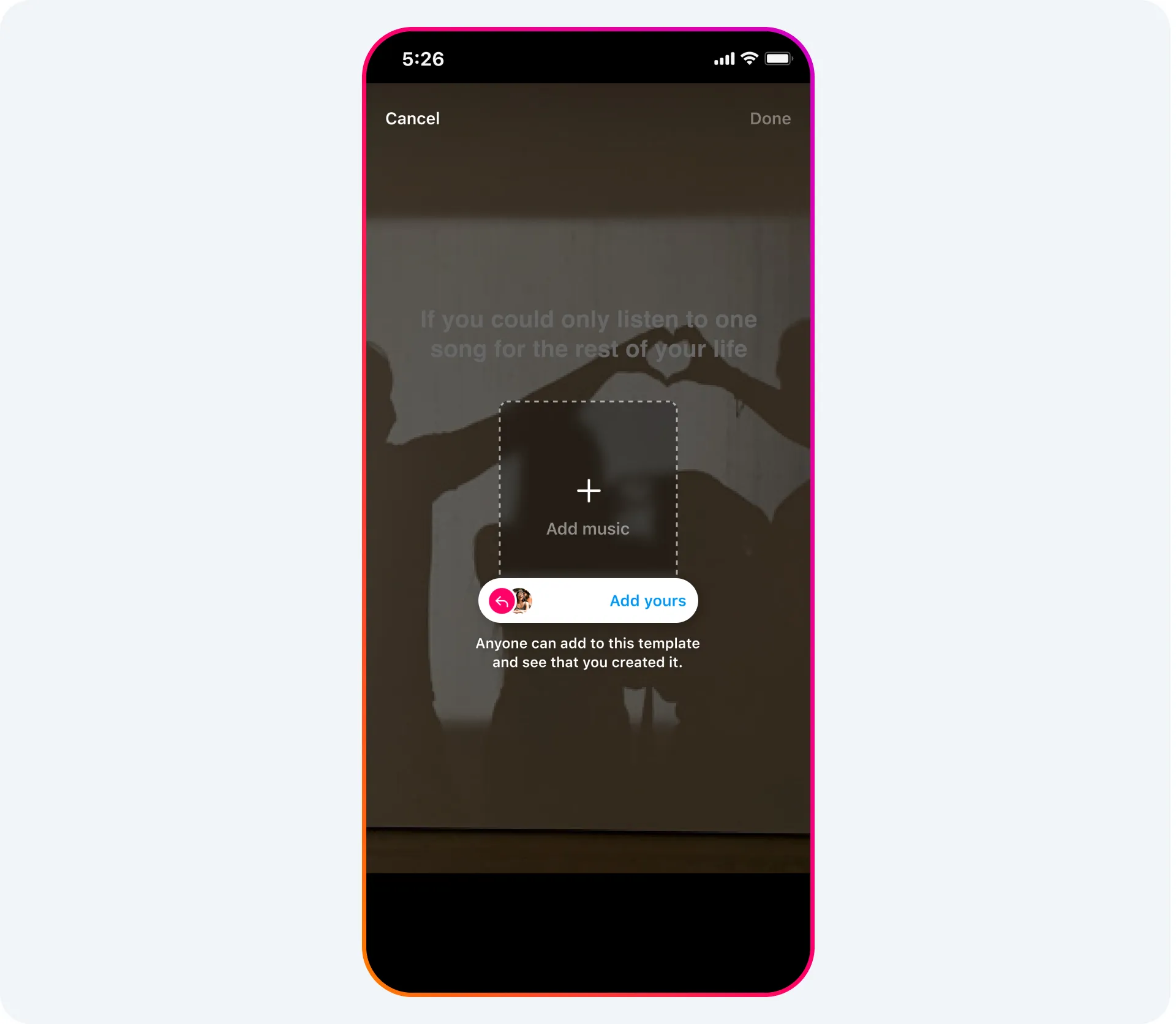 A phone screen showing the Add Yours Music sticker.