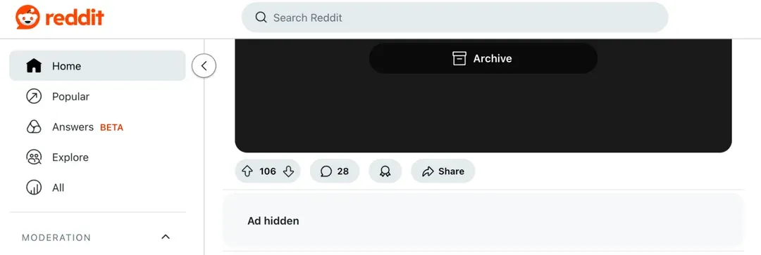 Ad immediately after being hidden.
